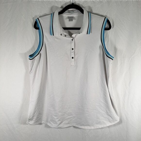 Chico's Tank Top Womens 3 XL White Collared Zenergy 1/4 Button Sleeveless - Picture 1 of 9